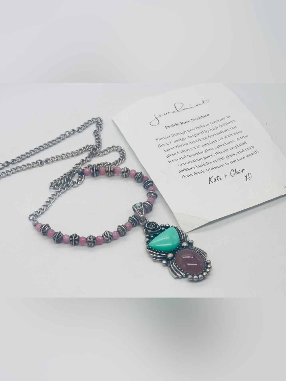 Jewelmint Prairie Rose Necklace Faux Turquoise Purple Silver Tone Native Am Insp